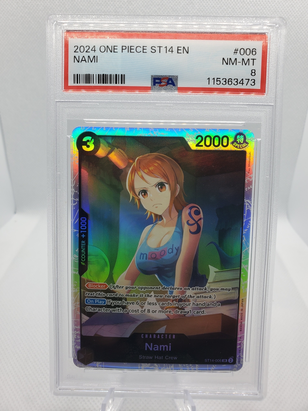 Nami 2024 ONE PIECE English STARTER DECK 3D2Y ST14-006 NAMI SR 006 PSA 8